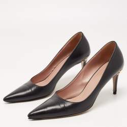 Pre Owned Gucci Black Leather Pointed Toe Pumps Size 36.5