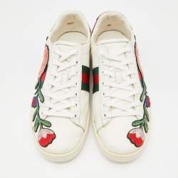 مملوكة مسبقًا Gucci White Leather Floral Ace Sneakers Size 39