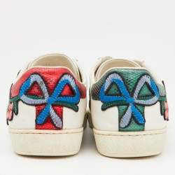 مملوكة مسبقًا Gucci White Leather Floral Ace Sneakers Size 39