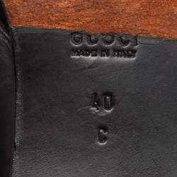 Pre Owned Gucci Black Leather Block Heel Loafer Pumps Size 40