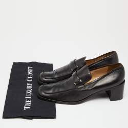 Pre Owned Gucci Black Leather Block Heel Loafer Pumps Size 40