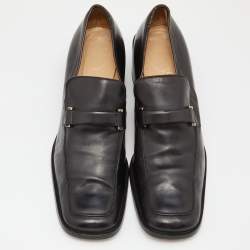 Pre Owned Gucci Black Leather Block Heel Loafer Pumps Size 40