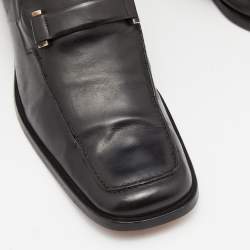 Pre Owned Gucci Black Leather Block Heel Loafer Pumps Size 40