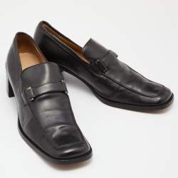 Pre Owned Gucci Black Leather Block Heel Loafer Pumps Size 40