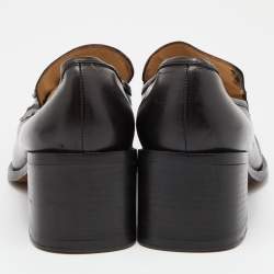 Pre Owned Gucci Black Leather Block Heel Loafer Pumps Size 40