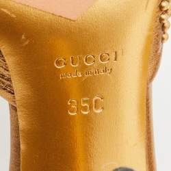 Gucci Metallic Gold Studded Leather Peep Toe Slide Mules Size 35