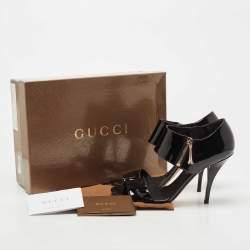 Pre Owned Gucci Black Patent Leather Drew Ankle Strap Sandals Size 39