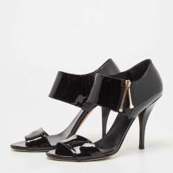 Pre Owned Gucci Black Patent Leather Drew Ankle Strap Sandals Size 39