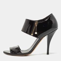 Pre Owned Gucci Black Patent Leather Drew Ankle Strap Sandals Size 39