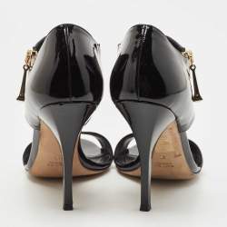 Pre Owned Gucci Black Patent Leather Drew Ankle Strap Sandals Size 39