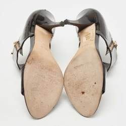 Pre Owned Gucci Black Patent Leather Drew Ankle Strap Sandals Size 39