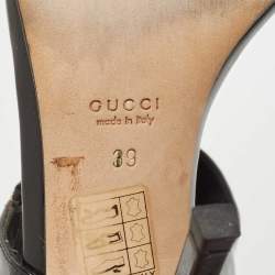 Pre Owned Gucci Black Patent Leather Drew Ankle Strap Sandals Size 39