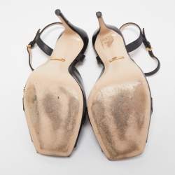 Pre Owned Gucci Black Leather Sylvie Chain Ankle Strap Sandals Size 36