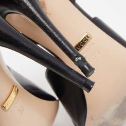 Pre Owned Gucci Black Leather Sylvie Chain Ankle Strap Sandals Size 36