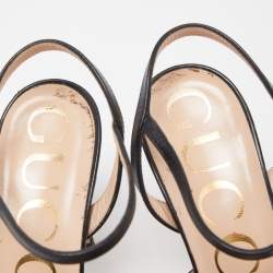 Pre Owned Gucci Black Leather Sylvie Chain Ankle Strap Sandals Size 36