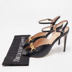 Pre Owned Gucci Black Leather Sylvie Chain Ankle Strap Sandals Size 36
