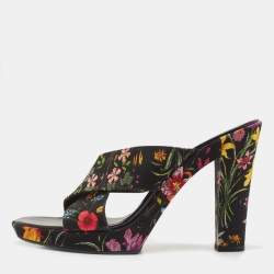 مملوكة مسبقًا Gucci Multicolor Canvas Floral Print Slides Size 39.5