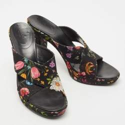 مملوكة مسبقًا Gucci Multicolor Canvas Floral Print Slides Size 39.5