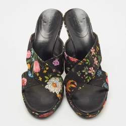 مملوكة مسبقًا Gucci Multicolor Canvas Floral Print Slides Size 39.5
