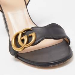 Gucci Black Leather GG Marmont Ankle Strap Sandals Size 36