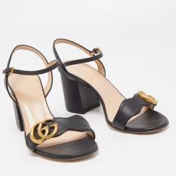 Gucci Black Leather GG Marmont Ankle Strap Sandals Size 36
