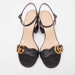 Gucci Black Leather GG Marmont Ankle Strap Sandals Size 36