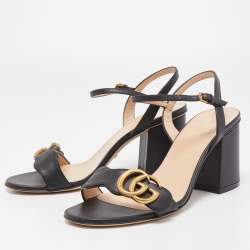 Gucci Black Leather GG Marmont Ankle Strap Sandals Size 36