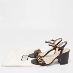 Gucci Black Leather GG Marmont Ankle Strap Sandals Size 36