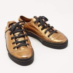 Pre Owned Gucci Metallic Leather Babouska Studded Praga Sneakers Size 36