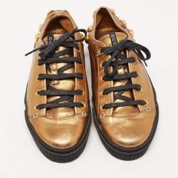 Pre Owned Gucci Metallic Leather Babouska Studded Praga Sneakers Size 36