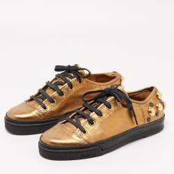 Pre Owned Gucci Metallic Leather Babouska Studded Praga Sneakers Size 36