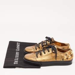 Pre Owned Gucci Metallic Leather Babouska Studded Praga Sneakers Size 36