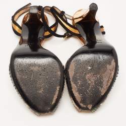 Pre Owned Gucci Multicolor Python and Suede Ankle Strap Peep Toe Sandals Size 39.5