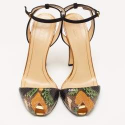 Pre Owned Gucci Multicolor Python and Suede Ankle Strap Peep Toe Sandals Size 39.5
