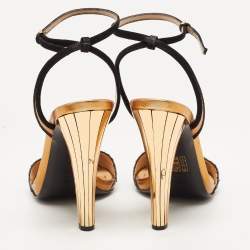 Pre Owned Gucci Multicolor Python and Suede Ankle Strap Peep Toe Sandals Size 39.5