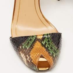 Pre Owned Gucci Multicolor Python and Suede Ankle Strap Peep Toe Sandals Size 39.5