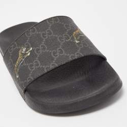 Gucci Black Supreme Canvas Tiger GG Slide Flats Size 36.5