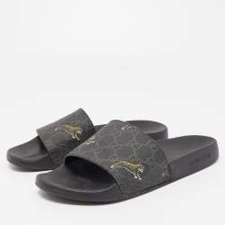 Gucci Black Supreme Canvas Tiger GG Slide Flats Size 36.5