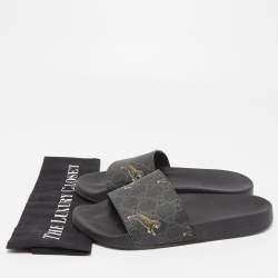 Gucci Black Supreme Canvas Tiger GG Slide Flats Size 36.5