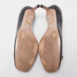 Pre Owned Gucci Black Patent Leather Jolene Horsebit Pumps Size 39.5