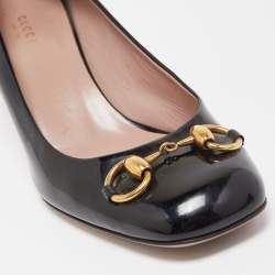 Pre Owned Gucci Black Patent Leather Jolene Horsebit Pumps Size 39.5