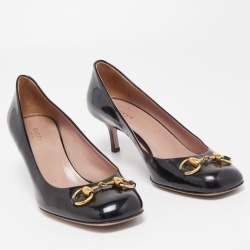 Pre Owned Gucci Black Patent Leather Jolene Horsebit Pumps Size 39.5
