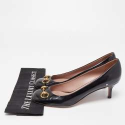 Pre Owned Gucci Black Patent Leather Jolene Horsebit Pumps Size 39.5