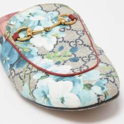 Gucci Grey GG Supreme Blooms Canvas Princetown Horsebit Mules Size 39.5