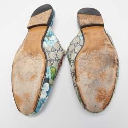 Gucci Grey GG Supreme Blooms Canvas Princetown Horsebit Mules Size 39.5