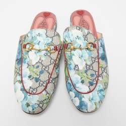 Gucci Grey GG Supreme Blooms Canvas Princetown Horsebit Mules Size 39.5