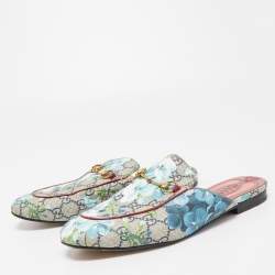 Gucci Grey GG Supreme Blooms Canvas Princetown Horsebit Mules Size 39.5
