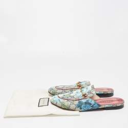 Gucci Grey GG Supreme Blooms Canvas Princetown Horsebit Mules Size 39.5