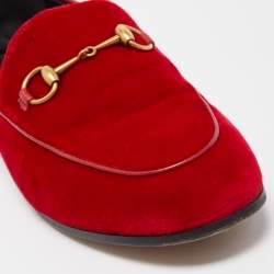 Gucci Red Velvet Jordaan Horsebit Loafers Size 38