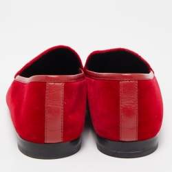 Gucci Red Velvet Jordaan Horsebit Loafers Size 38